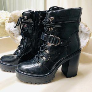 GUESS Patent Leather Combat Boots - Size 9